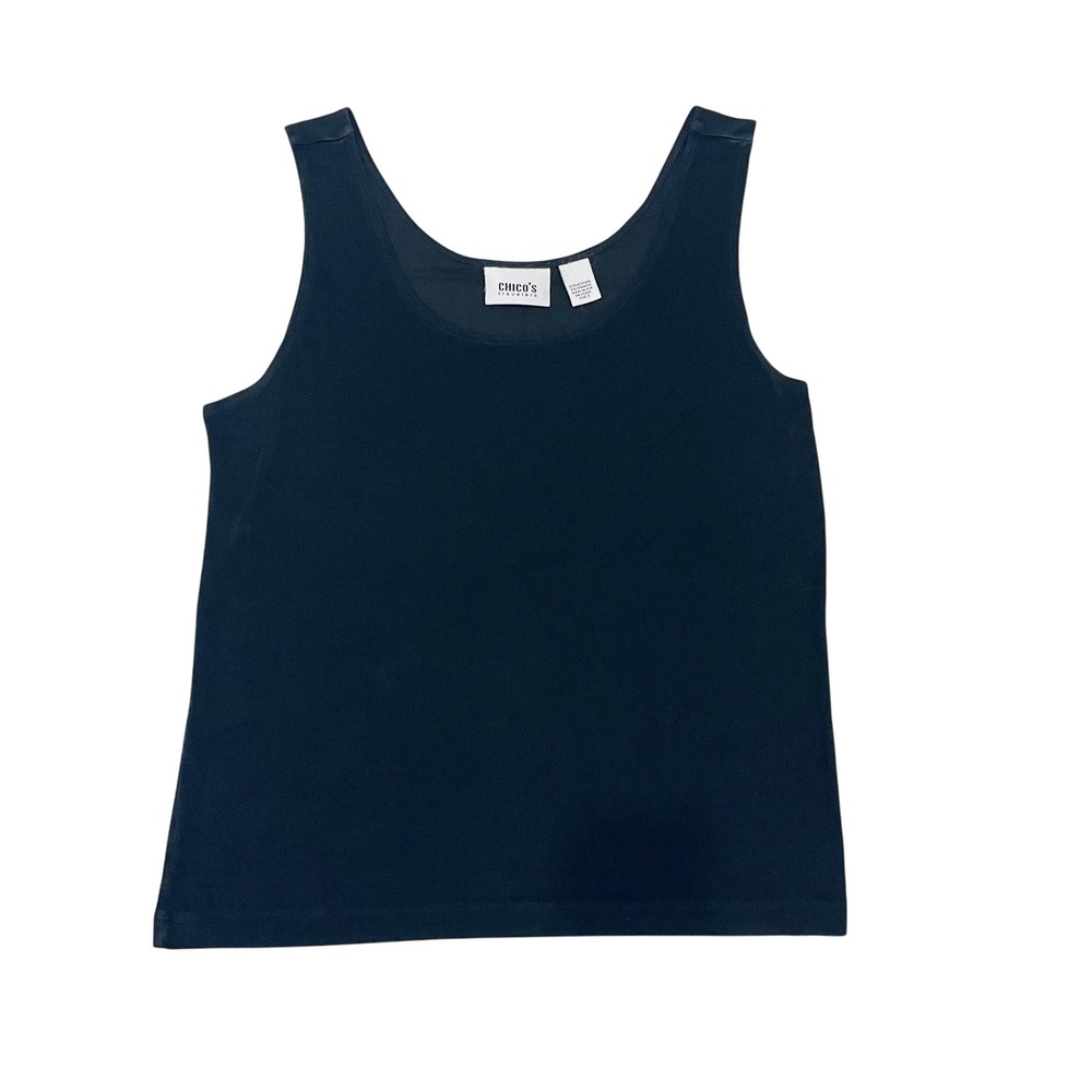 Chicos Travelers Tank Top Black Scoop Neck Size 2 Large Sleeveless Shell